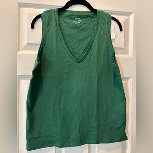 J. Crew Green Slub Cotton V-neck Tank Top